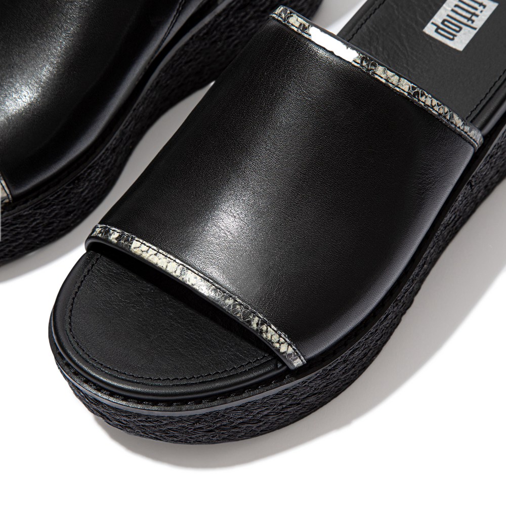 Fitflop Womens Slides - Eloise Snake-trim Espadrille - Black - 490-YHQFRJ